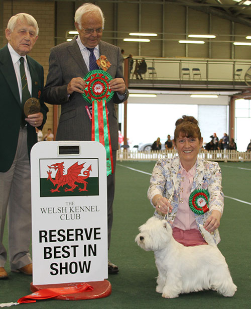 Miss M Burns & Mrs A Burns Ch Burneze Our Marnie with BIS judge Mr P Green & Dr M Edwards (Committee) 