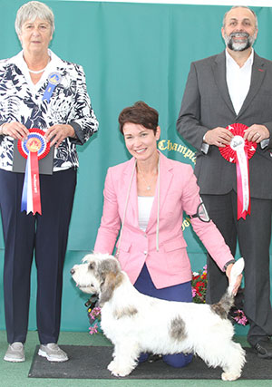 Mrs S Robertson & Mrs W Doherty Ch Soletrader Magic Mike with group judge Miss A Ingram & Mr A Bongiovanni (Royal Canin)